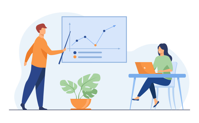 Business coach showing growth graph to businesswoman